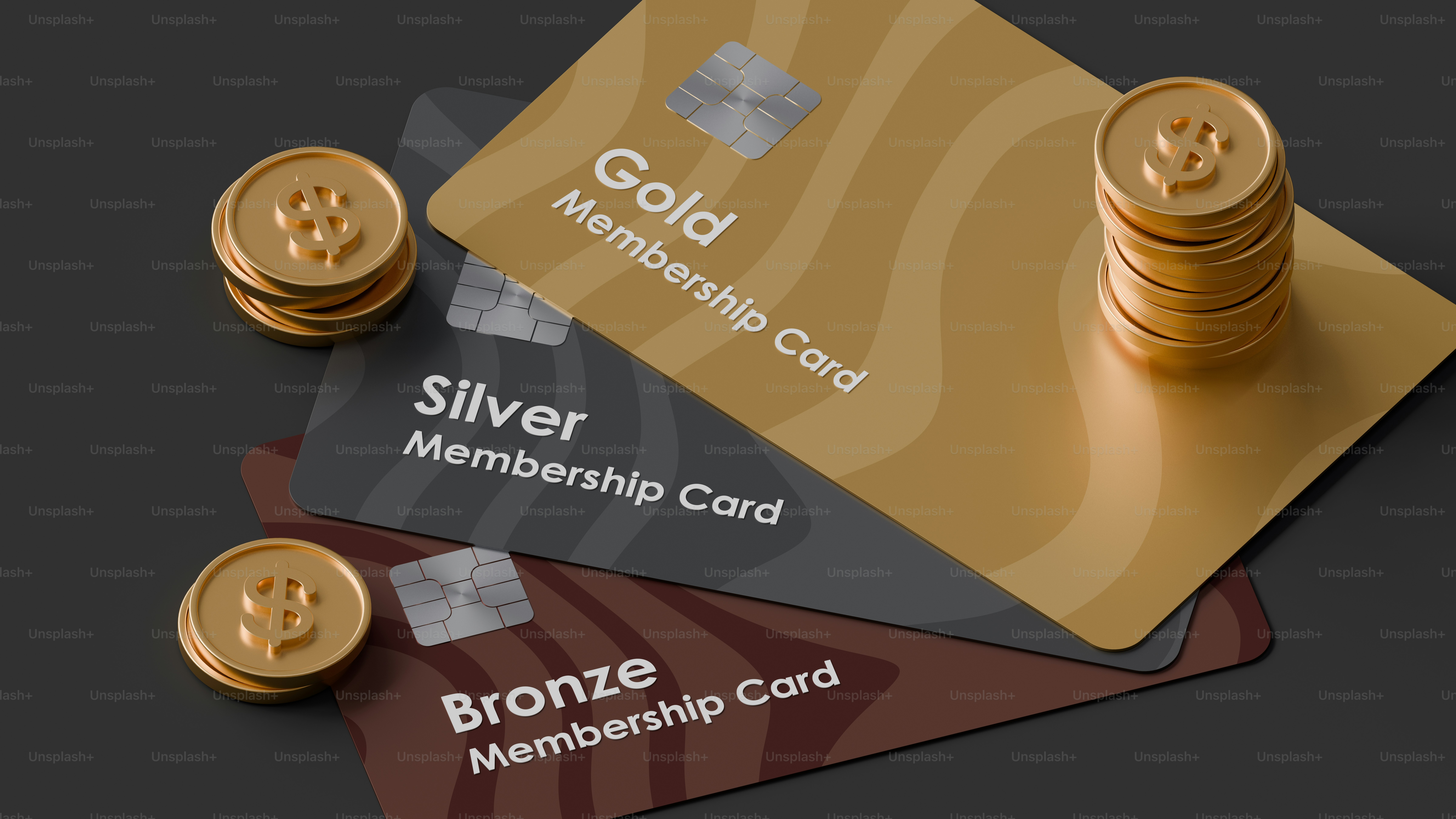 A stack of gold and silver member cards